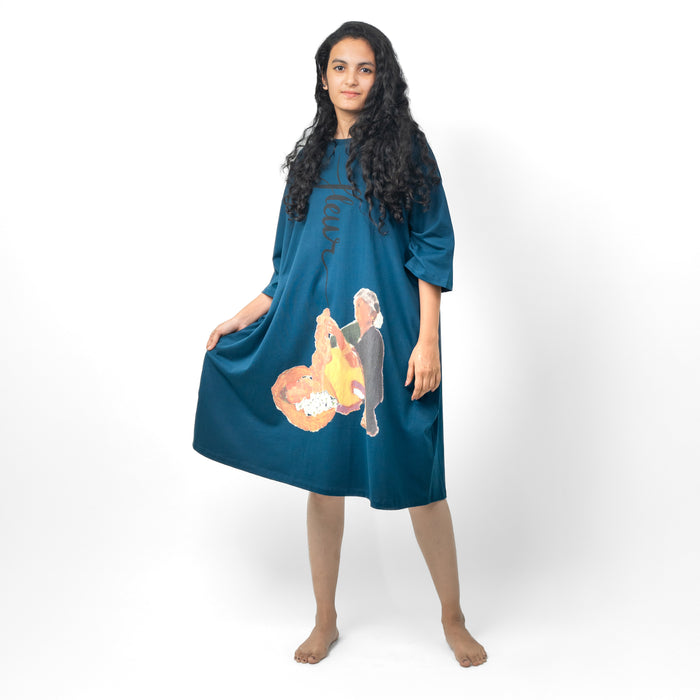 Blue Oversized comfy Indian Heritage Tee