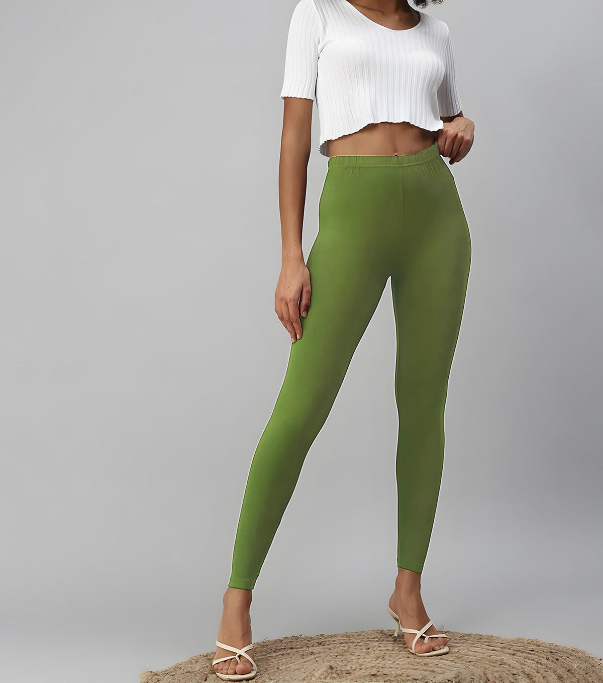 green ankle length leggings